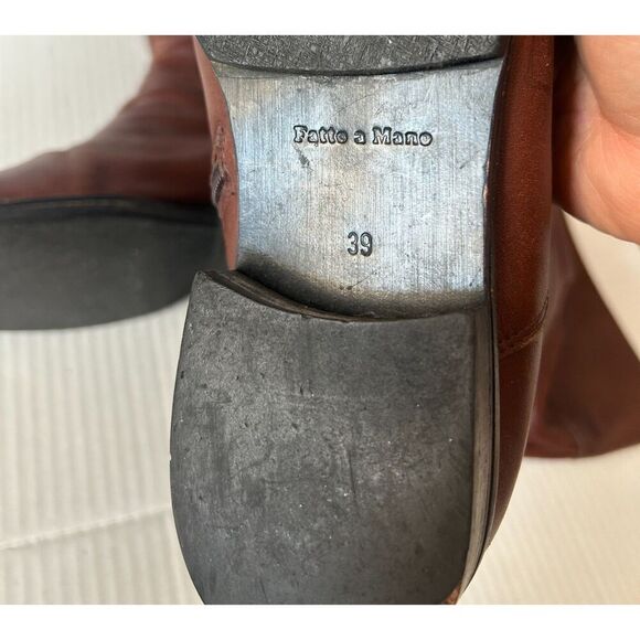 Fatte a mano Cognac Brown Leather Riding Boots Size 38.5 Made In Italy 8 - Picture 13 of 14